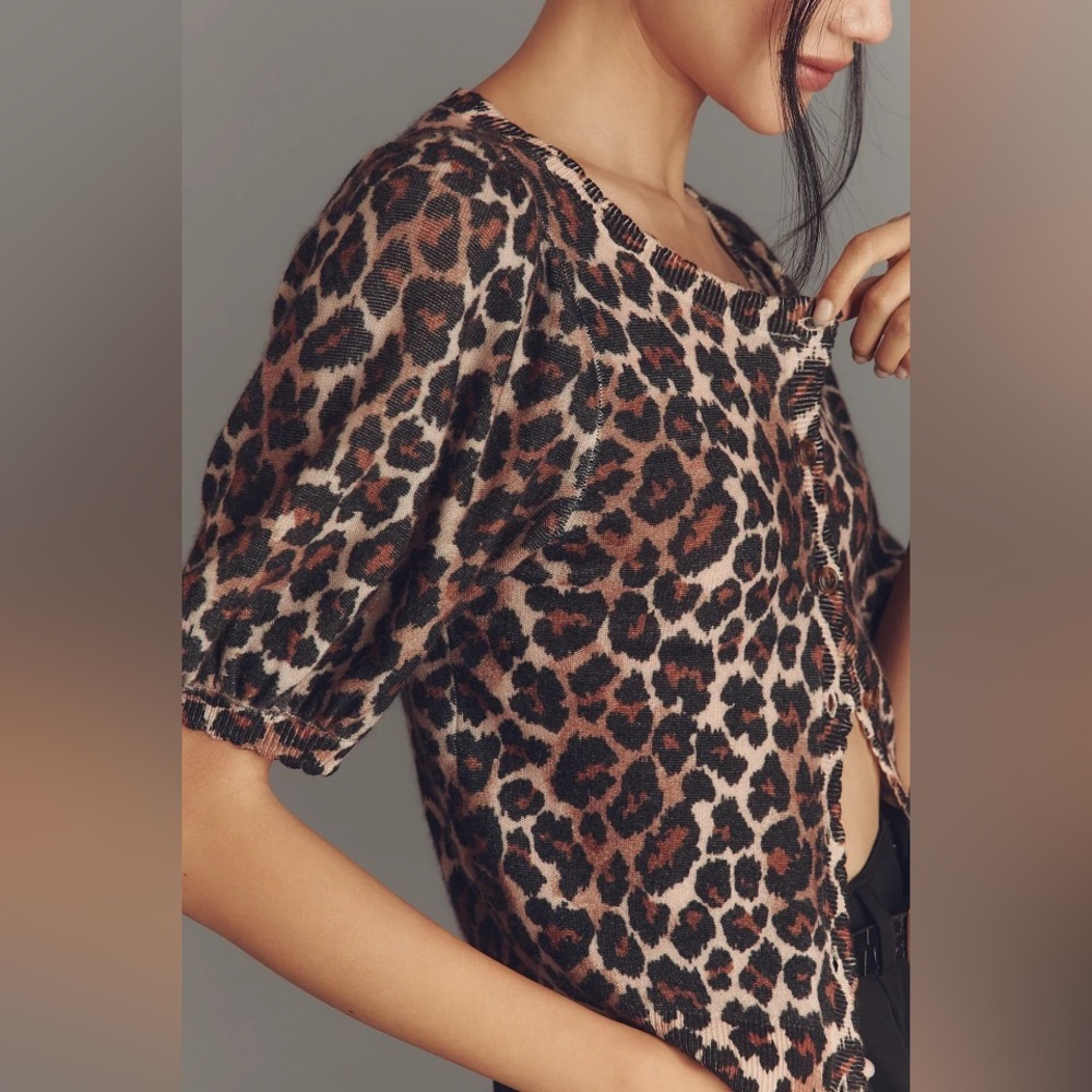 Brand New Anthropologie 100% Cashmere Leopard Cardigan Sweater, Size Small, NWT - Picture 2 of 3